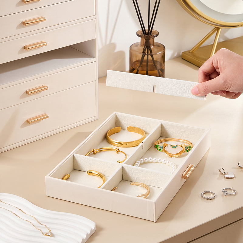 Casegrace 6 Drawer Large PU Leather Jewelry Storage Box with Clear Glass Top, Jewelry Organizer Case for Rings Earrings Necklaces Bracelets Watches