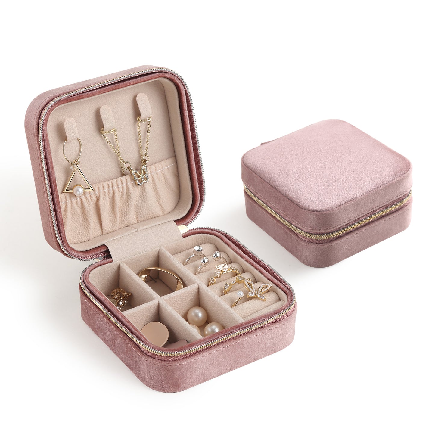Casegrace Velvet Travel Jewelry Box Organizer for Women Plush Travel Jewelry Case Christmas Gifts
