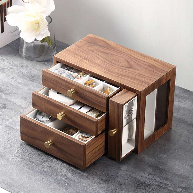 Casegrace 4 Drawer Wooden Jewelry Box Organizer Earring Ring Necklace Watch Jewellery Storage Case Luxury Gift