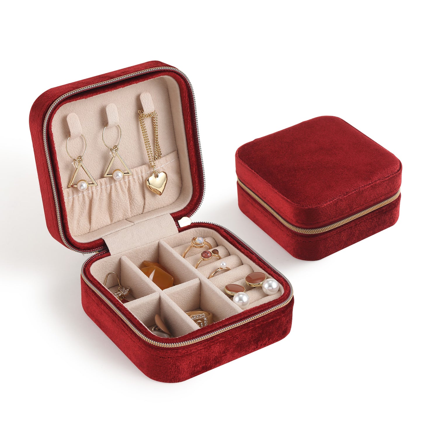Casegrace Velvet Travel Jewelry Box Organizer for Women Plush Travel Jewelry Case Christmas Gifts