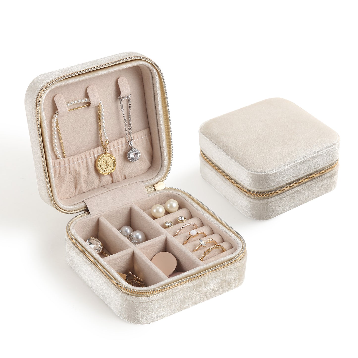 Casegrace Velvet Travel Jewelry Box Organizer for Women Plush Travel Jewelry Case Christmas Gifts