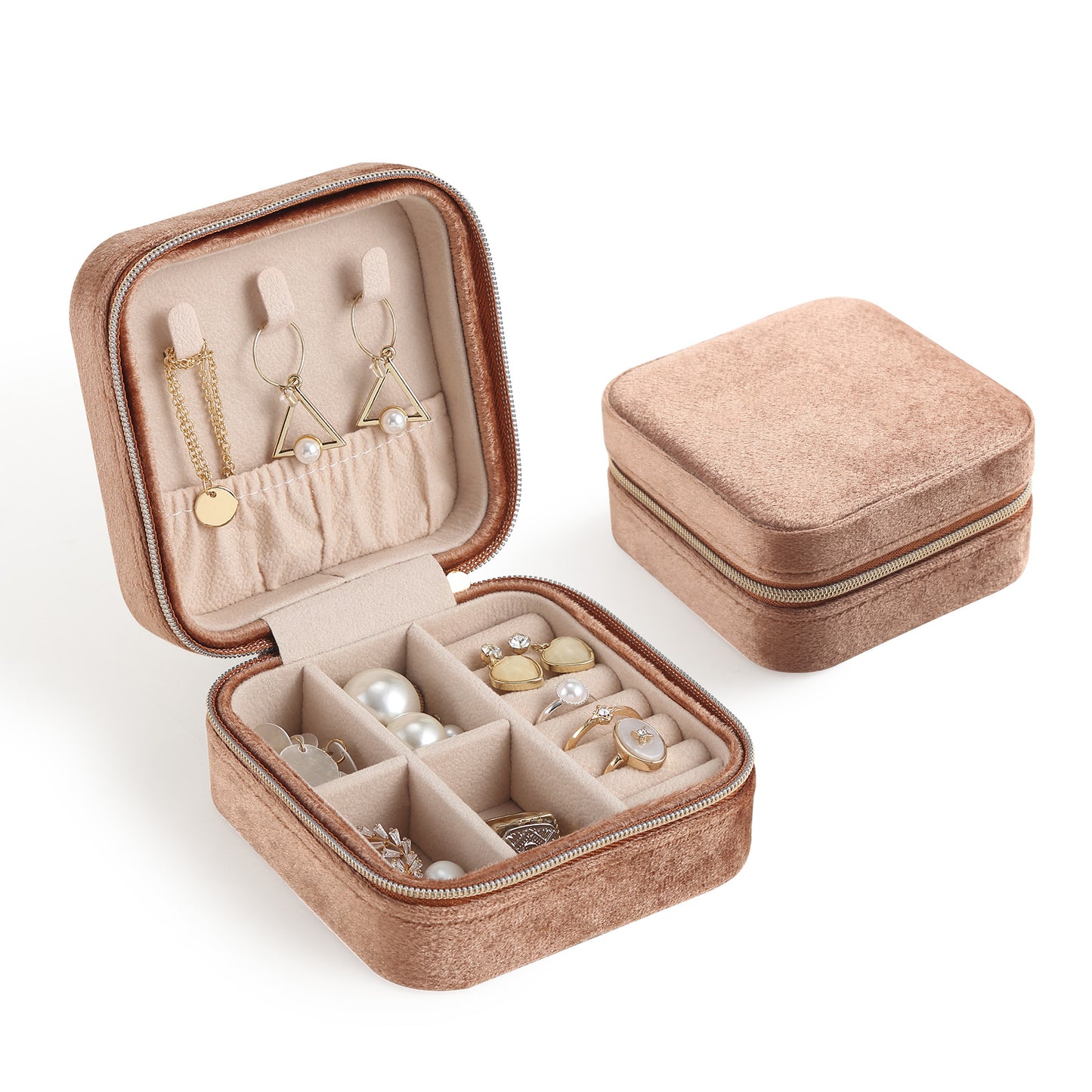 Casegrace Velvet Travel Jewelry Box Organizer for Women Plush Travel Jewelry Case Christmas Gifts