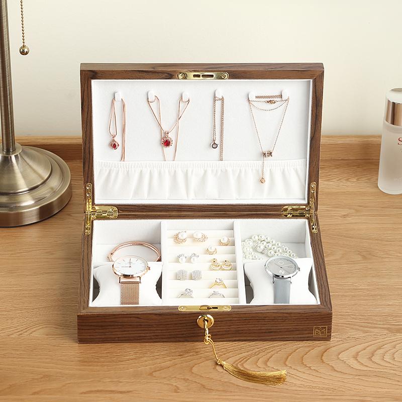 Casegrace Luxury Large Wood Jewelry Box with Lock Wooden Jewelry Organizer