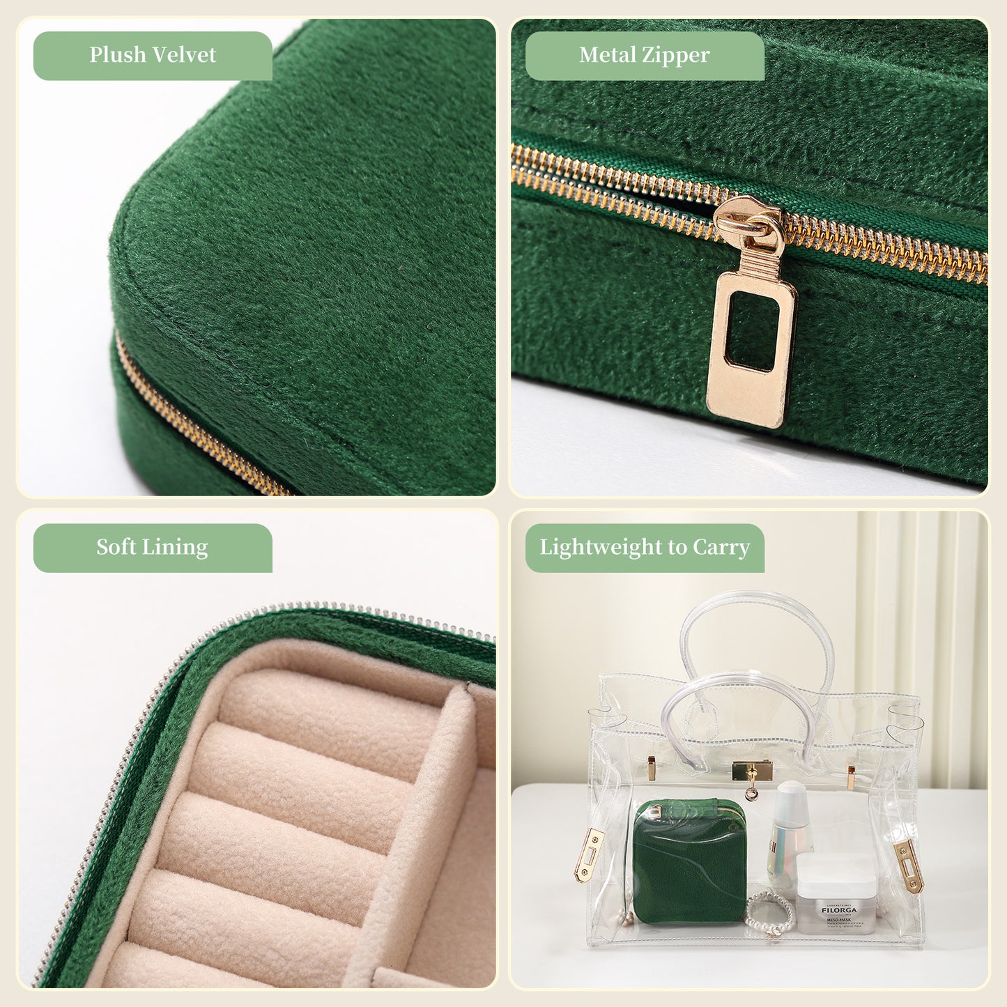 Casegrace Velvet Travel Jewelry Box Organizer for Women Plush Travel Jewelry Case Christmas Gifts
