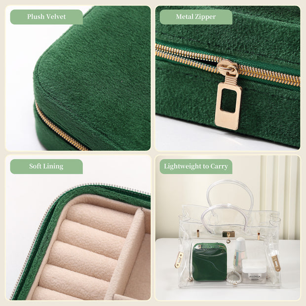 Casegrace Velvet Travel Jewelry Box Organizer for Women Plush Travel Jewelry Case Christmas Gifts