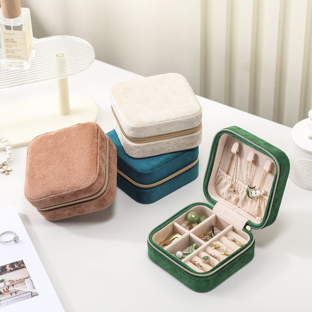 Casegrace Velvet Travel Jewelry Box Organizer for Women Plush Travel Jewelry Case Christmas Gifts