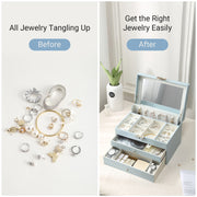 Casegrace Leather Large Jewellery Box With Lock Decor 3 Drawers for Women's Jewelry Organizer Earring