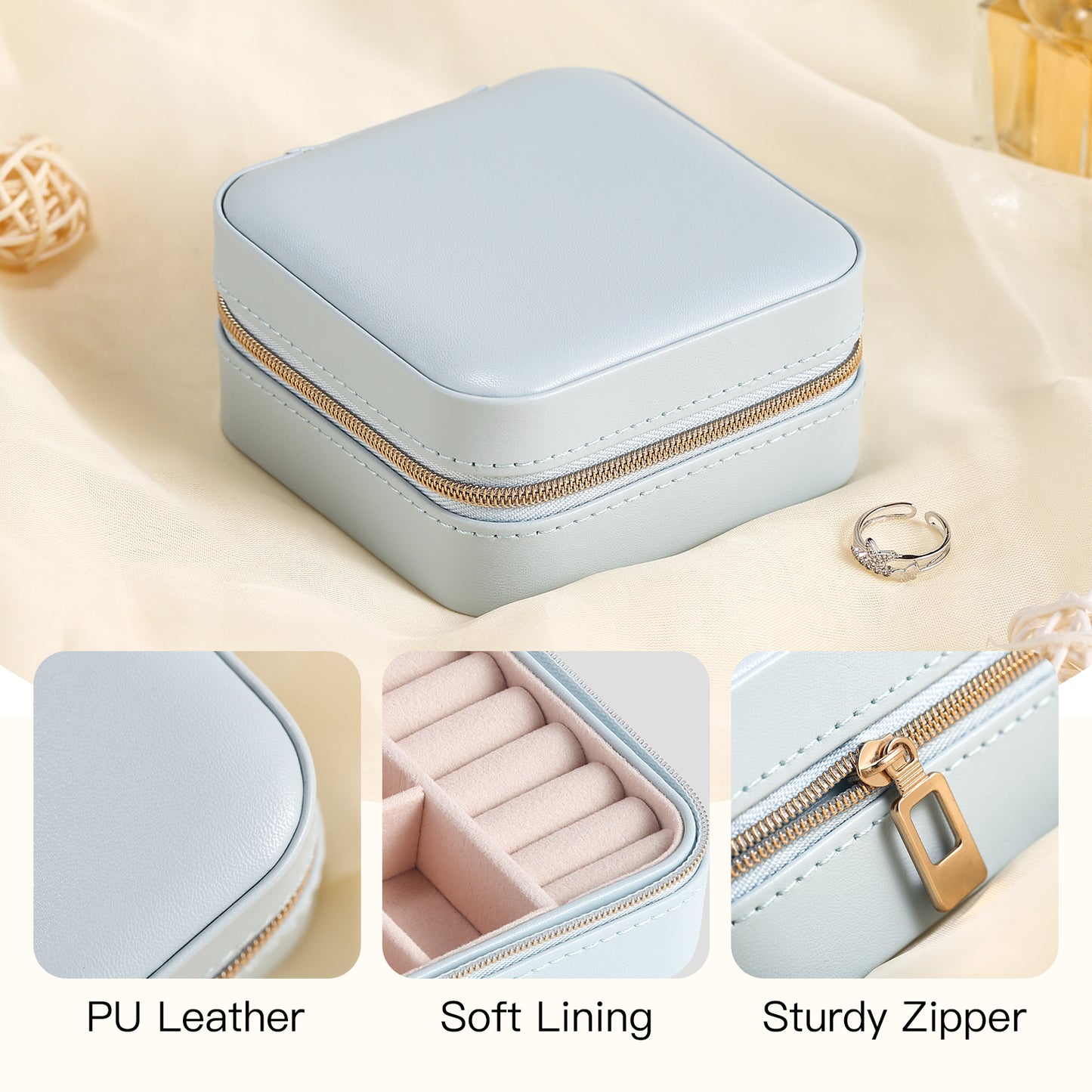 Casegrace Portable Faux Leather Mini Travel Jewelry Case