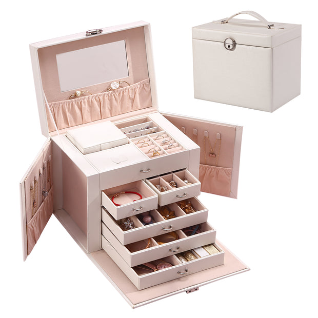 Casegrace PU Leather Large Storage Boxes with Portable Travel Case Huge Lockable Display Organizer for Mature Ladies Women Girls