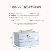 Casegrace Leather Large Jewellery Box With Lock Decor 3 Drawers for Women's Jewelry Organizer Earring