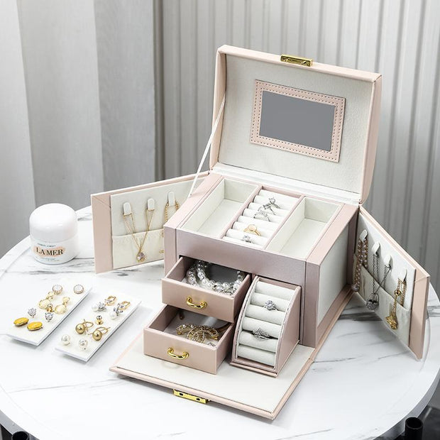 Casegrace Jewelry Organizer with Mirror 2 Drawers & Lock Jewelry Gift Box for Women Jewellery Boxes for Ring Necklace