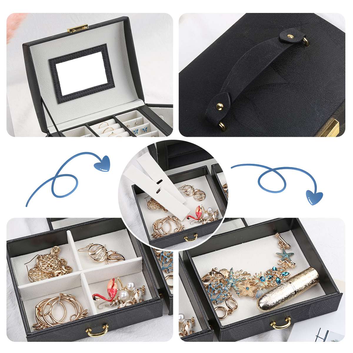 Casegrace 2023 Large PU Leather Jewelry Storage Box Travel Jewelry Organizer