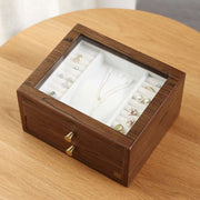 Casegrace 2-Drawer Large Wooden Jewelry Box, Glass Top Jewelry Organizer, Wood Jewelry Storage Case