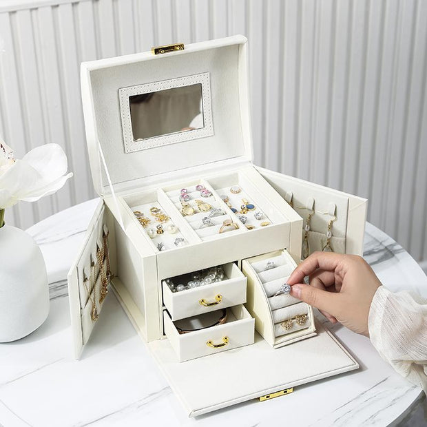 Casegrace Jewelry Organizer with Mirror 2 Drawers & Lock Jewelry Gift Box for Women Jewellery Boxes for Ring Necklace