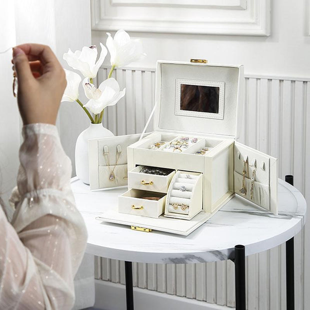 Casegrace Jewelry Organizer with Mirror 2 Drawers & Lock Jewelry Gift Box for Women Jewellery Boxes for Ring Necklace