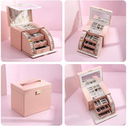 CASEGRACE Ring Stairs Large Jewelry Box with Lock and Mirror, Special Gift for Women Lady Girls