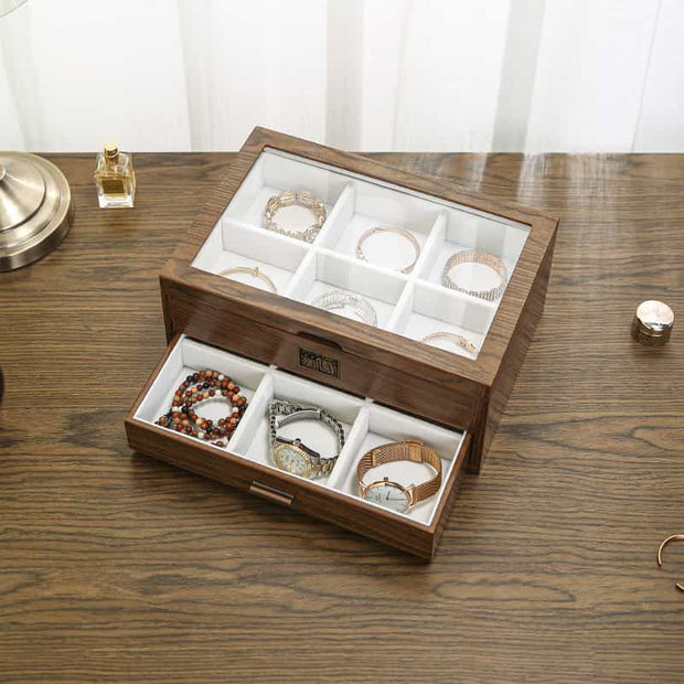 Casegrace Vintage Solid Wood Jewelry Box Earrings Bracelets Necklace Storage Jewelry Drawer Organizer Tray with Acrylic Top Lid