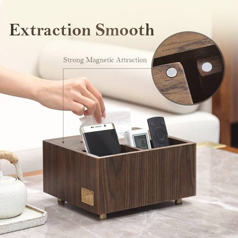 Casegrace Wood Tissue Box with Remote Control Storage Multifunctional Tissue Box with Pockets Handmade Desk Organizer Rectangle Tissue Box Cover