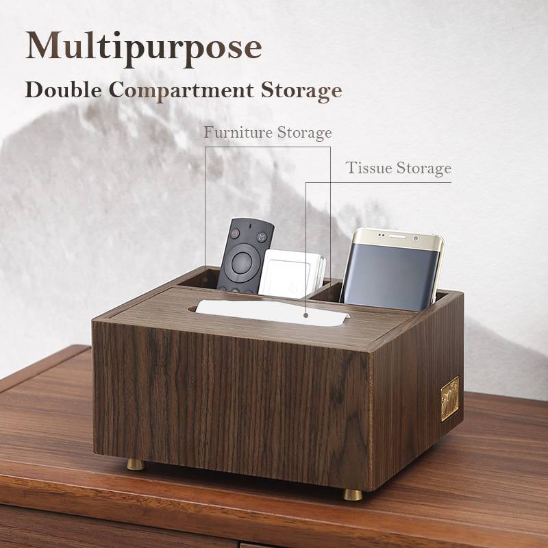 Casegrace Wood Tissue Box with Remote Control Storage Multifunctional Tissue Box with Pockets Handmade Desk Organizer Rectangle Tissue Box Cover