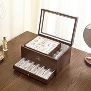 Casegrace Wood Jewelry Boxes - 3 Layer Jewelry Organizer Wooden Storage with Glass Top for Earring, Necklace, Bracelet, Rings