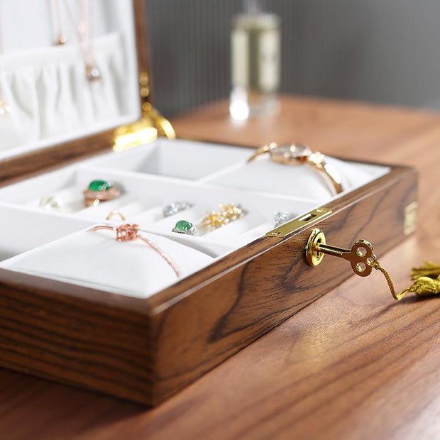 Casegrace Luxury Large Wood Jewelry Box with Lock Wooden Jewelry Organizer