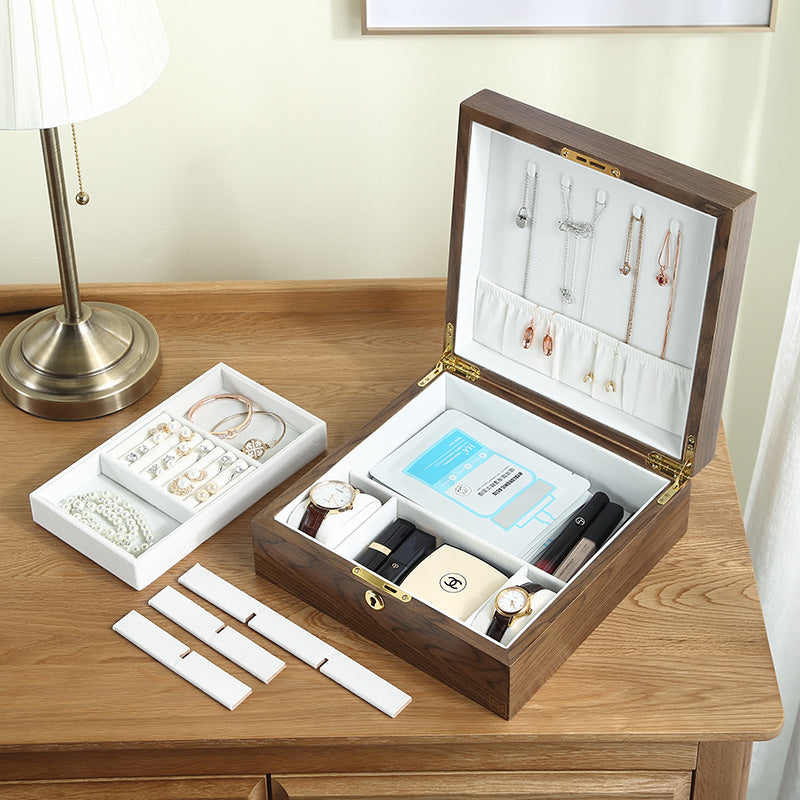 Casegrace Luxury Large Wooden Jewelry Box Organizer With Lock