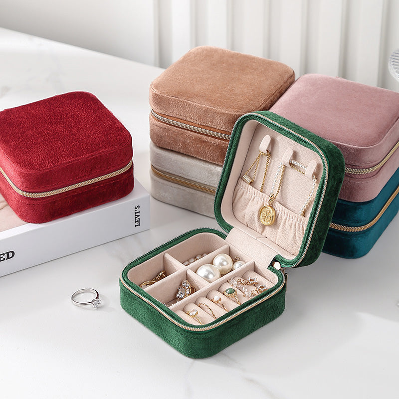 Casegrace Velvet Travel Jewelry Box Organizer for Women Plush Travel Jewelry Case Christmas Gifts