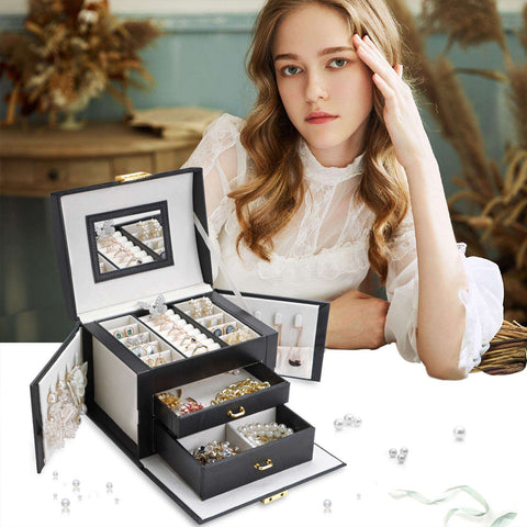 Casegrace 2023 Large PU Leather Jewelry Storage Box Travel Jewelry Organizer