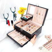 Casegrace Two layer Leather Jewelry Box Organizer With Lock Mirror for Women Girls Travel Case Display Storage