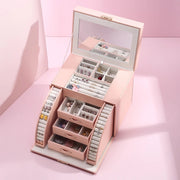CASEGRACE Ring Stairs Large Jewelry Box with Lock and Mirror, Special Gift for Women Lady Girls