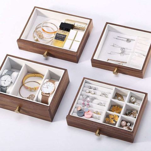 Casegrace 4 Drawer Wooden Jewelry Box Organizer Earring Ring Necklace Watch Jewellery Storage Case Luxury Gift