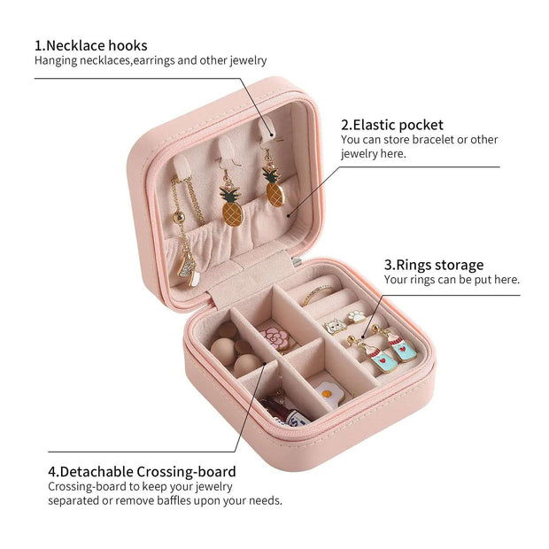 Casegrace Travel Jewelry Box for Women Girls Small Mini Jewelry Organizer Case for Earrings Necklace Bracelet