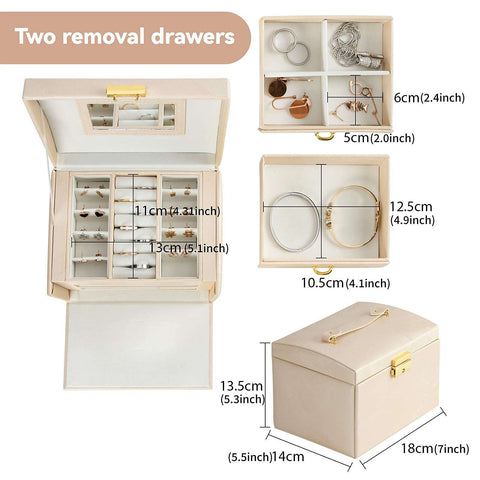 Casegrace 2023 Large PU Leather Jewelry Storage Box Travel Jewelry Organizer