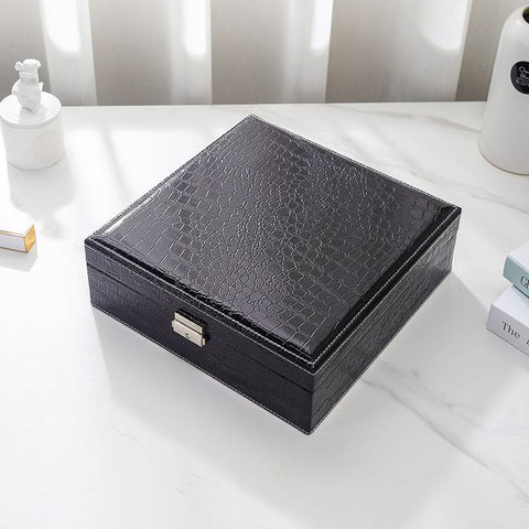 Casegrace Two-Layer Leather Jewelry Box Decorative Organizer Display Storage Case Tray with Lock and Key