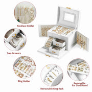 Casegrace Jewelry Organizer with Mirror 2 Drawers & Lock Jewelry Gift Box for Women Jewellery Boxes for Ring Necklace