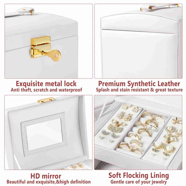 Casegrace Jewelry Organizer with Mirror 2 Drawers & Lock Jewelry Gift Box for Women Jewellery Boxes for Ring Necklace