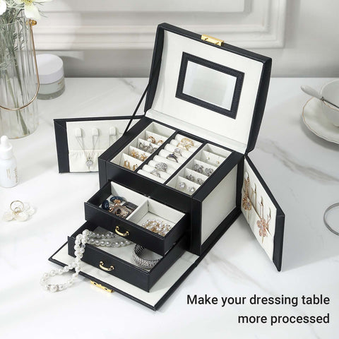 Casegrace 2023 Large PU Leather Jewelry Storage Box Travel Jewelry Organizer